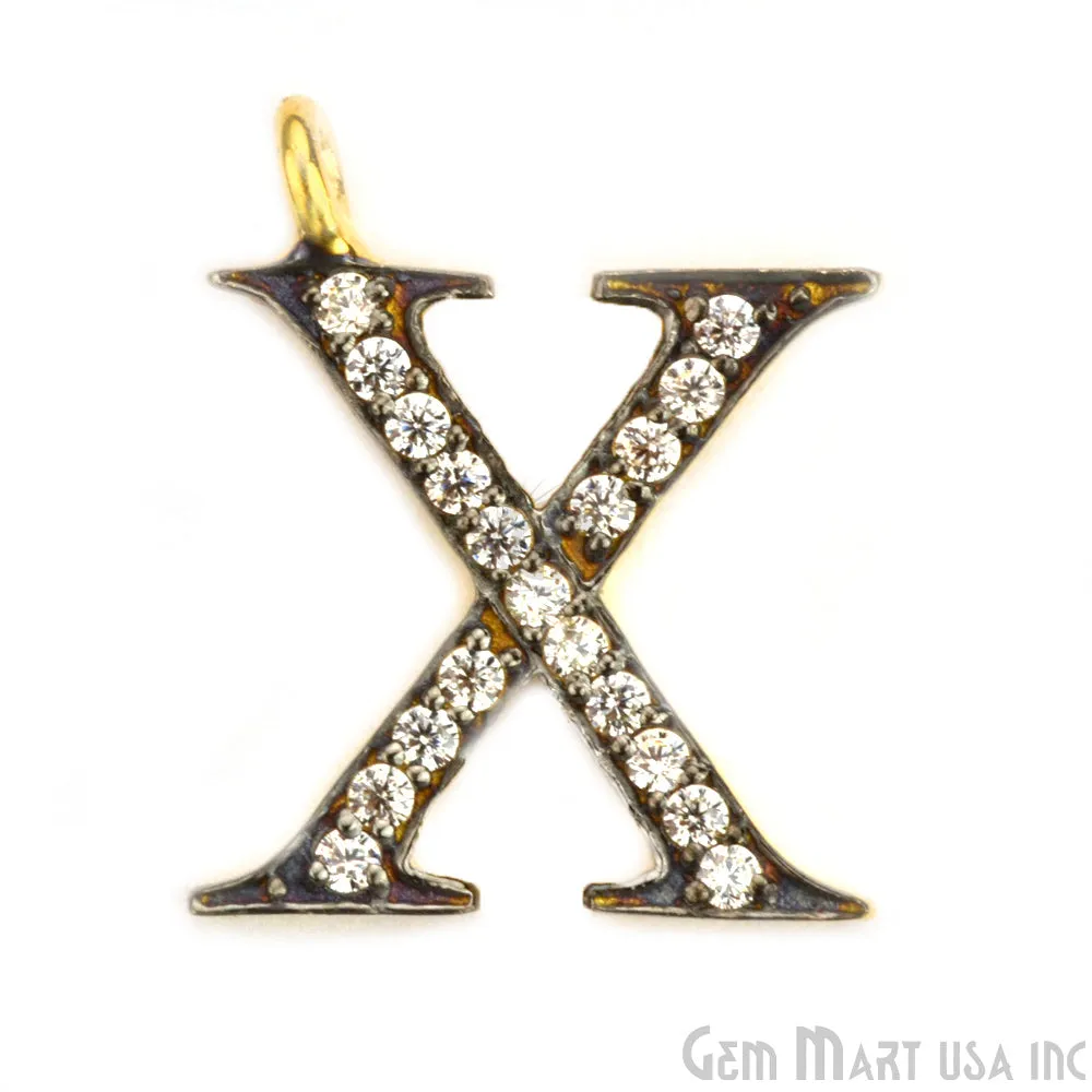 'X' Alphabet Charm CZ Pave Gold Vermeil Charm for Bracelet & Pendants