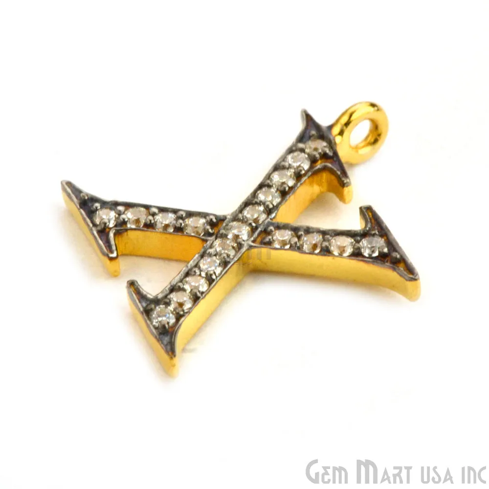 'X' Alphabet Charm CZ Pave Gold Vermeil Charm for Bracelet & Pendants