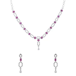 Yellow Chimes Jewellery Set for Women and Girls American Diamond Jewellery Set | Silver Tone Pink AD Necklace Set | Birthday Gift for girls and women Anniversary Gift for Wife