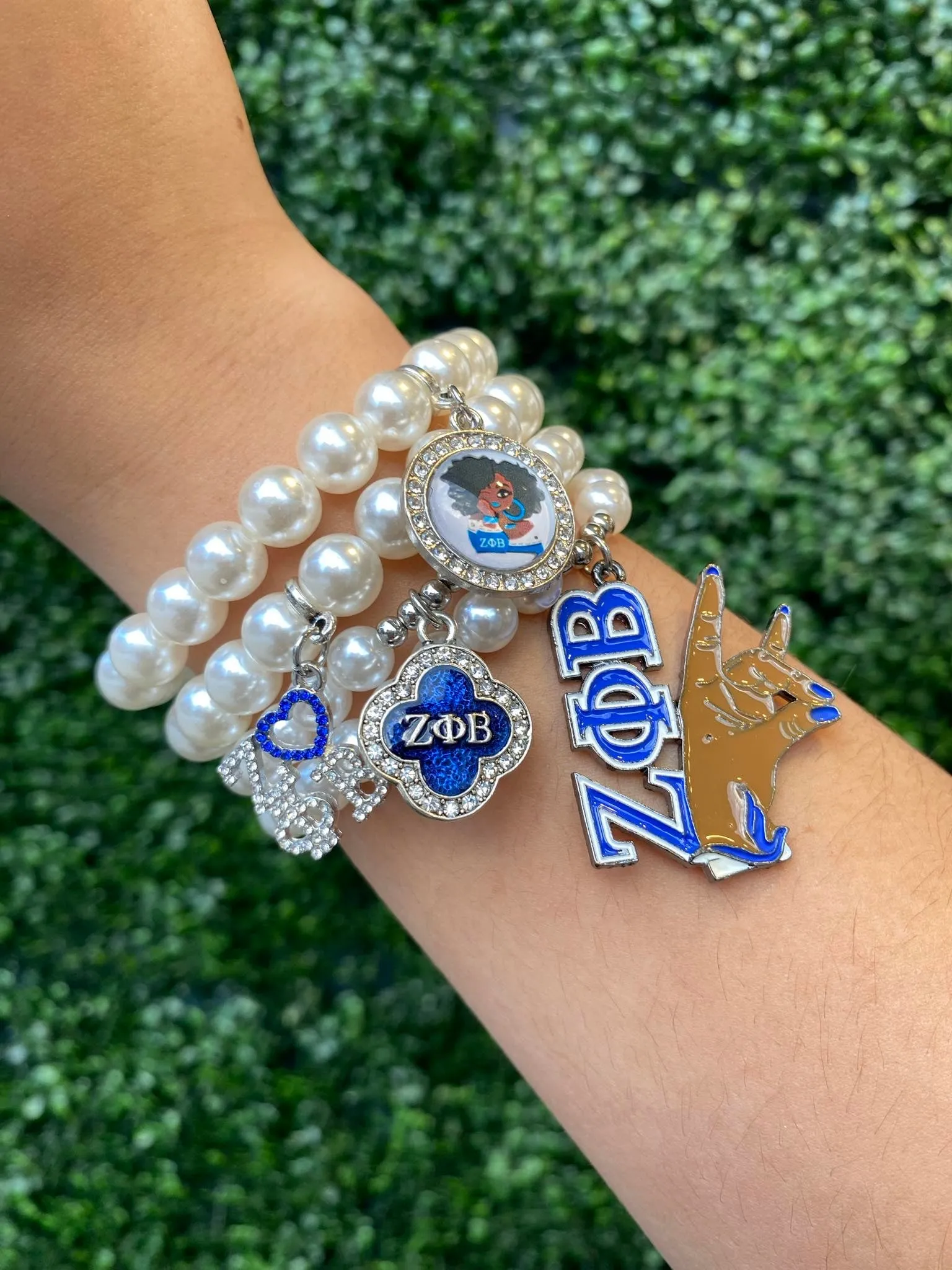 Zeta Phi Beta Jewelry. Pearl Beaded Charm Bracelet. 4 Strand