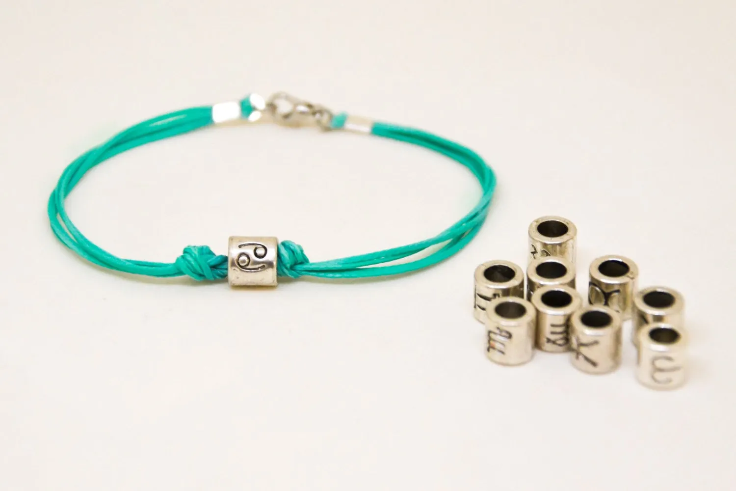 Zodiac signs bracelet, cancer sign for men, turquoise cord, birthday gift for him